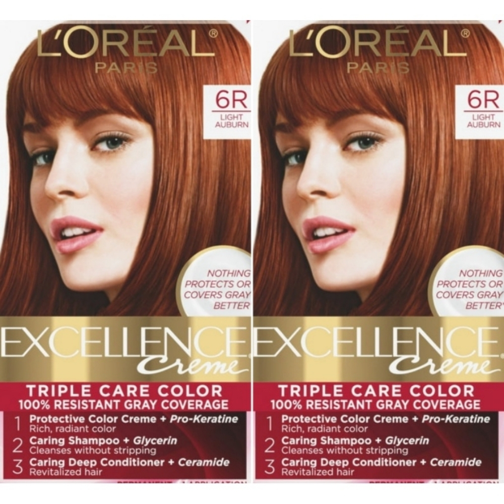 🆕️L'Oreal Excellence Creme Permanent Hair Color, 6R Light Auburn  — 2 Pack